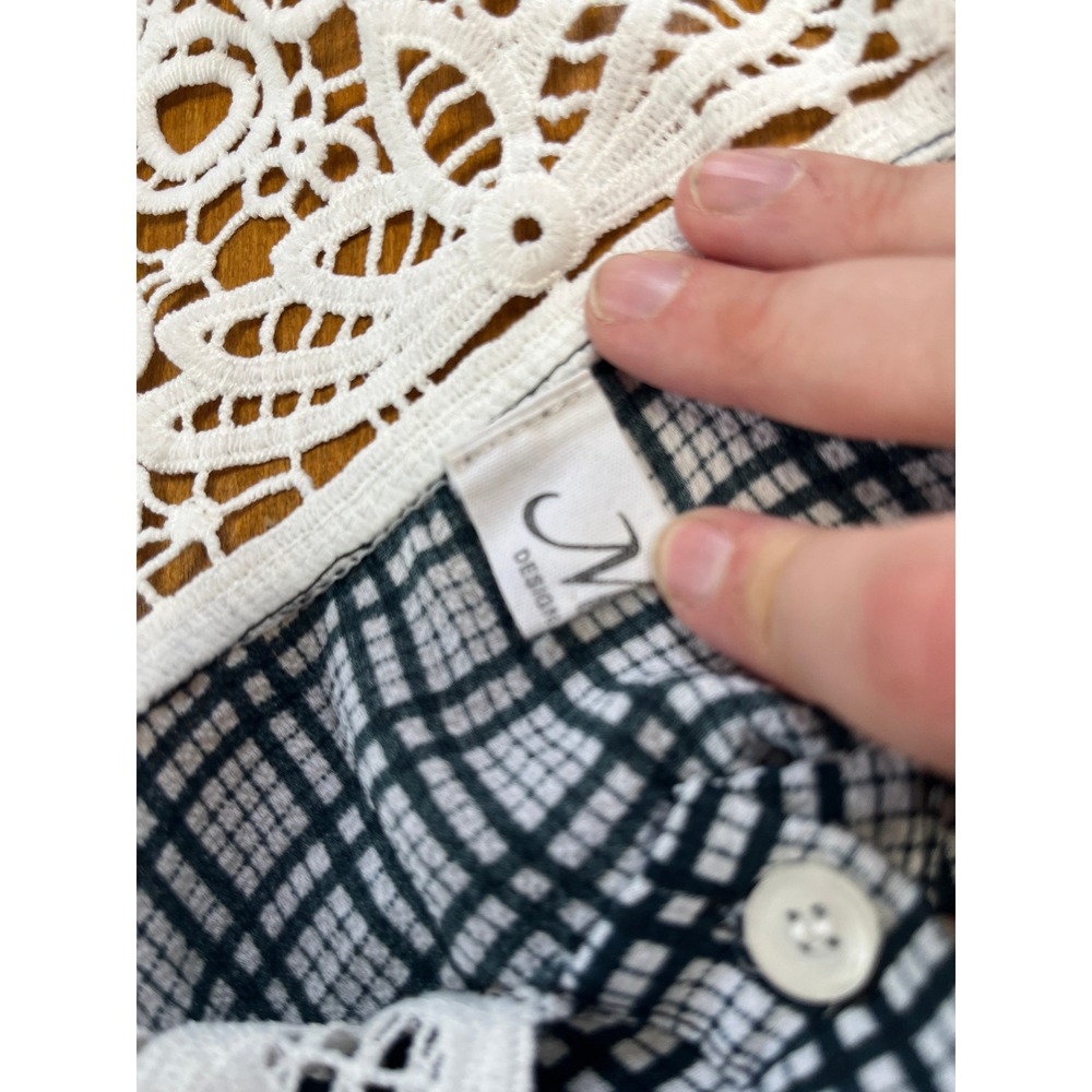 Korean Vintage Style Grid Print Midi Dress Crochet Lace Collar Black White Posh - Picture 13 of 14